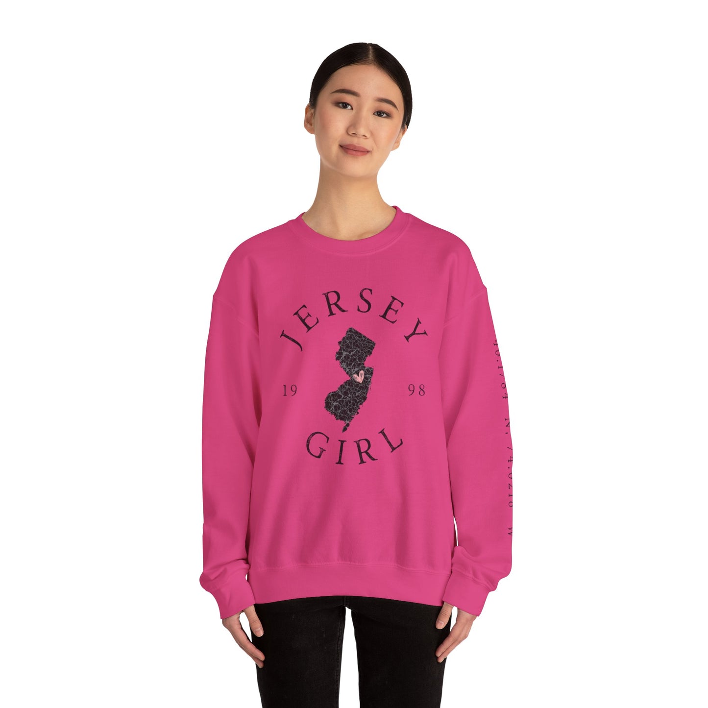 Custom Jersey Girl Shirt Personalized Town Birthday Jersey Shore Coordinates Gift for Jersey Girl Crewneck Sweatshirt